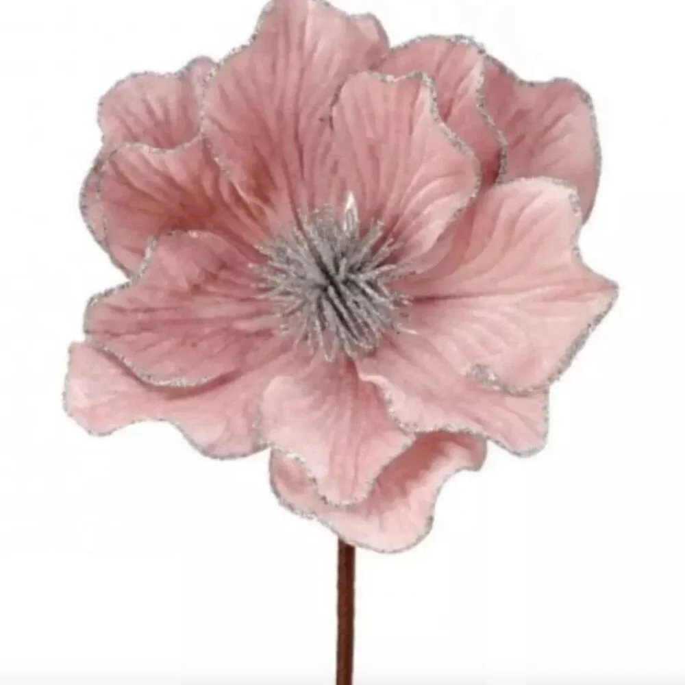 Royal Magnolia with Glitter Center 24 inch Winter Spray Picks Floral Decoration